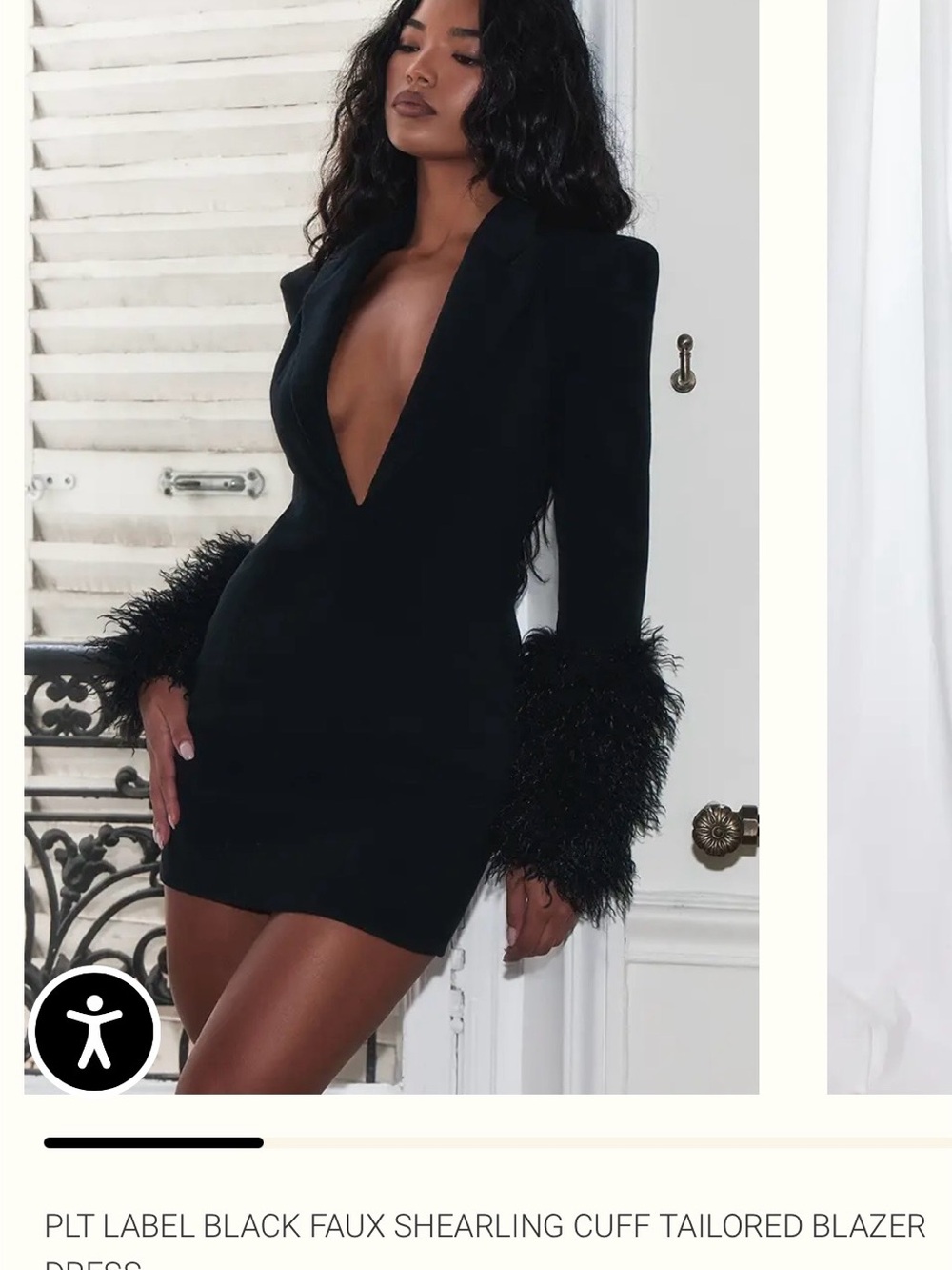 PrettyLittleThing Black Faux Shearling Cuff Blazer Mini Dress